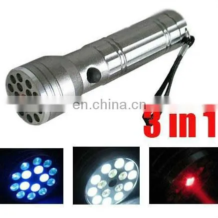 16led white +laser+UV multi function flashlight