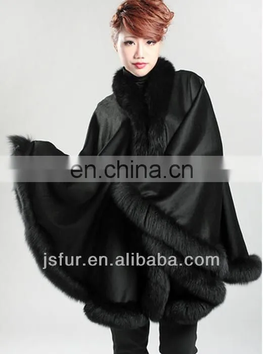 2014 beautiful hand made fox fur side over the Cashmere scarf