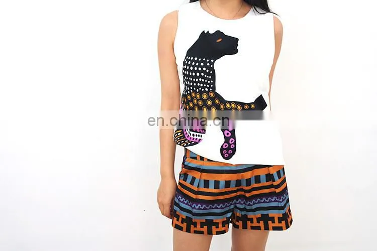 China Alibaba Wholesale Casual Panther printed Short Sleeve Shorts