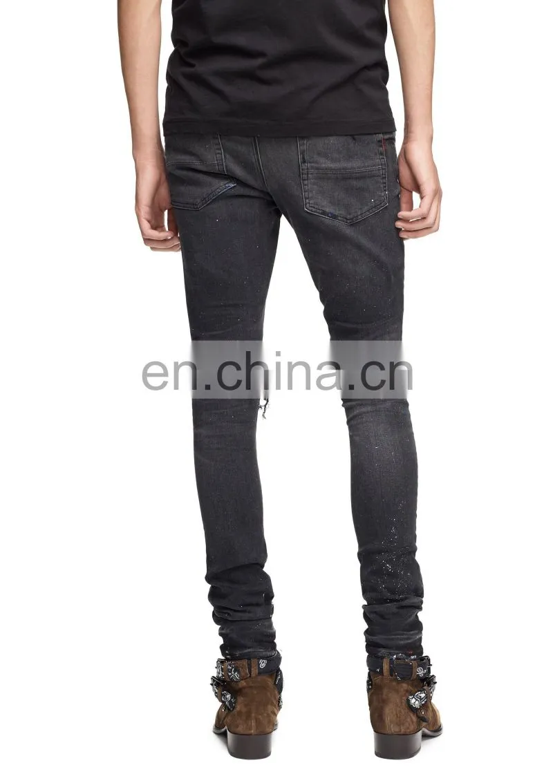 DiZNEW Guangdong Factory Black Broken Paint Splashed Jeans For Men