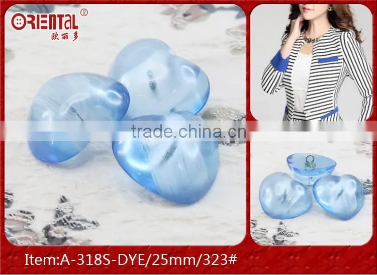 colorful heart shape transparent acrylic shank button for shirt