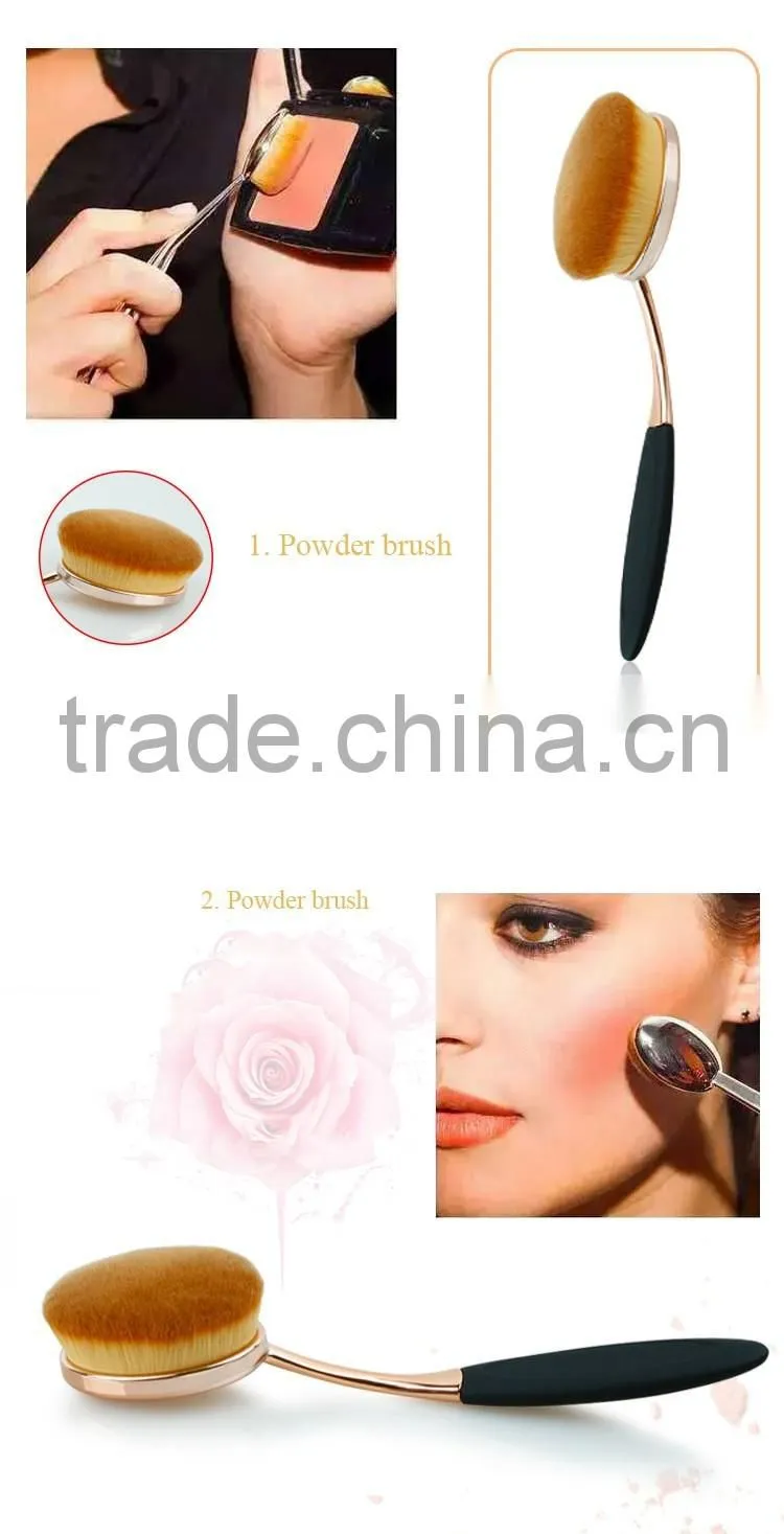 Tooth Shape Powder Foundation Brush/Oval Makeup brushes with Rubber handle/Metal make up Brush