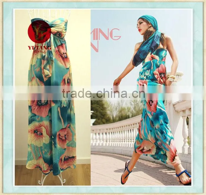 2015 digital printing chiffon long vest dress