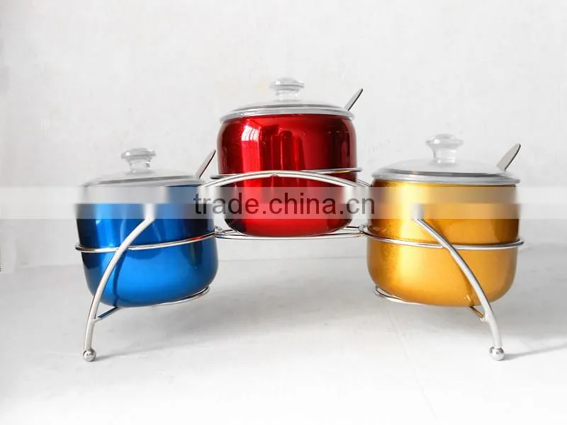 2014 Newest 3pcs stainless steel oil spice cruet with iron rack