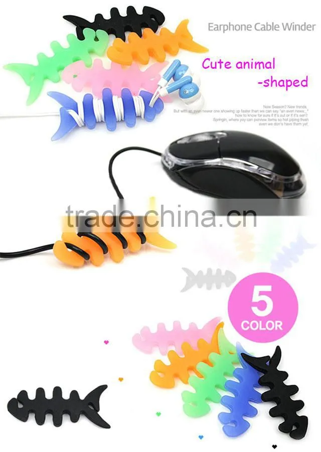 Fashion Wholesale price Soft Silicone Fish Bone Earphone Cable Winder