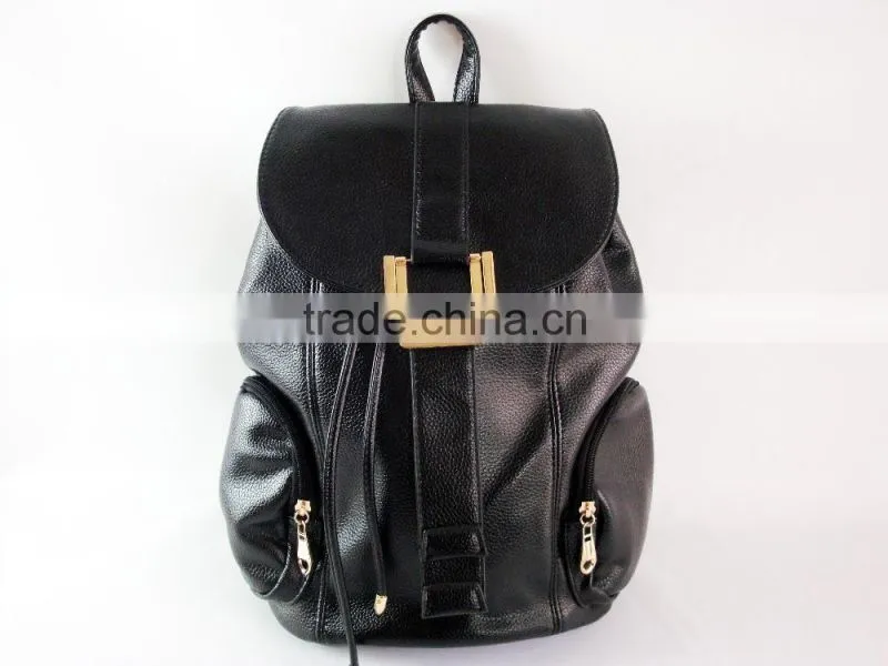 2015 Fashion Hot Selling Black PU Leather Backpack Custom Logo Backpack
