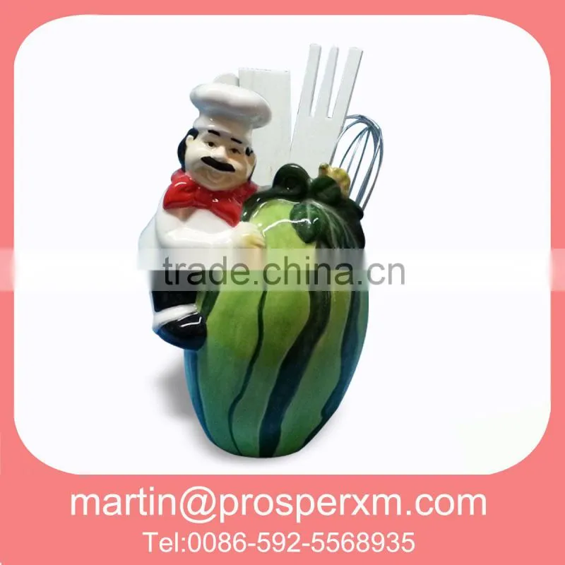 Ceramic cooking tool chef with fruit watermelon