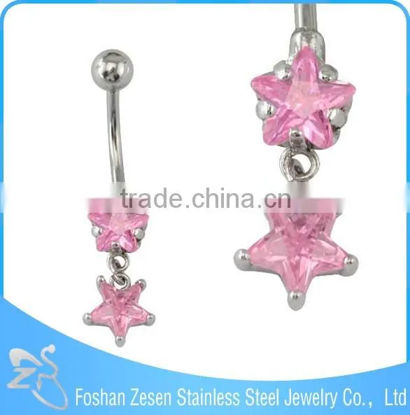New season hypoallergenic stainless steel dangle cute pink star diamond navel piercing
