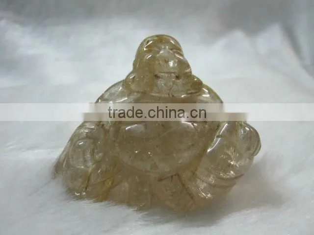 Gold Rutilated Quartz carved budda