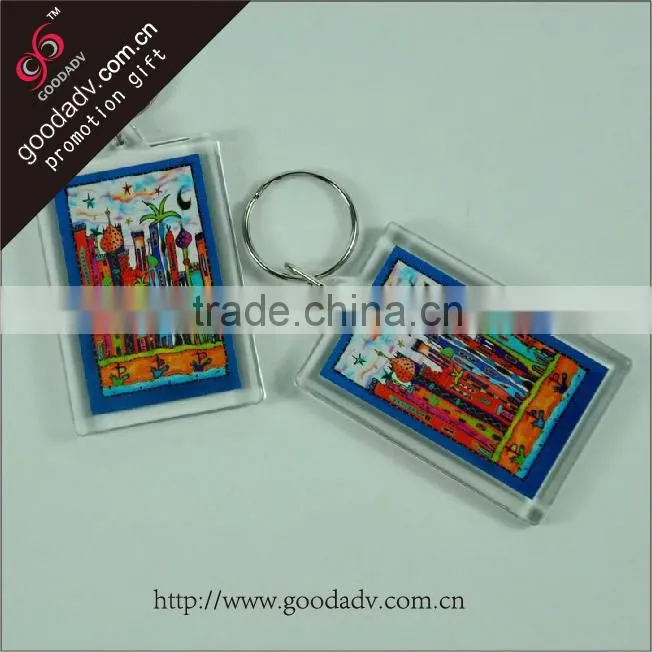 Fashion promotional items custom printed clear acrylic photo keyrings
