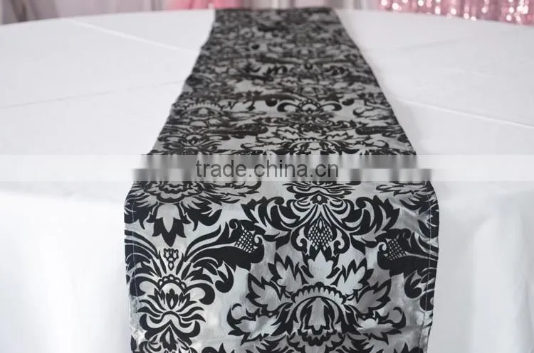 Wholesale various color flocking damask taffeta table runner