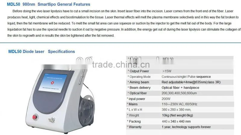 980nm smart lipo laser machine slimming lipolysis