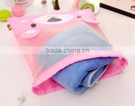 Hot sale cute mesh drawstring laundry bag made in china for kids