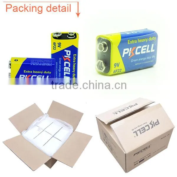 OEM or PKCELL 9V 6F22 Super heavy duty battery with high quality in China supply