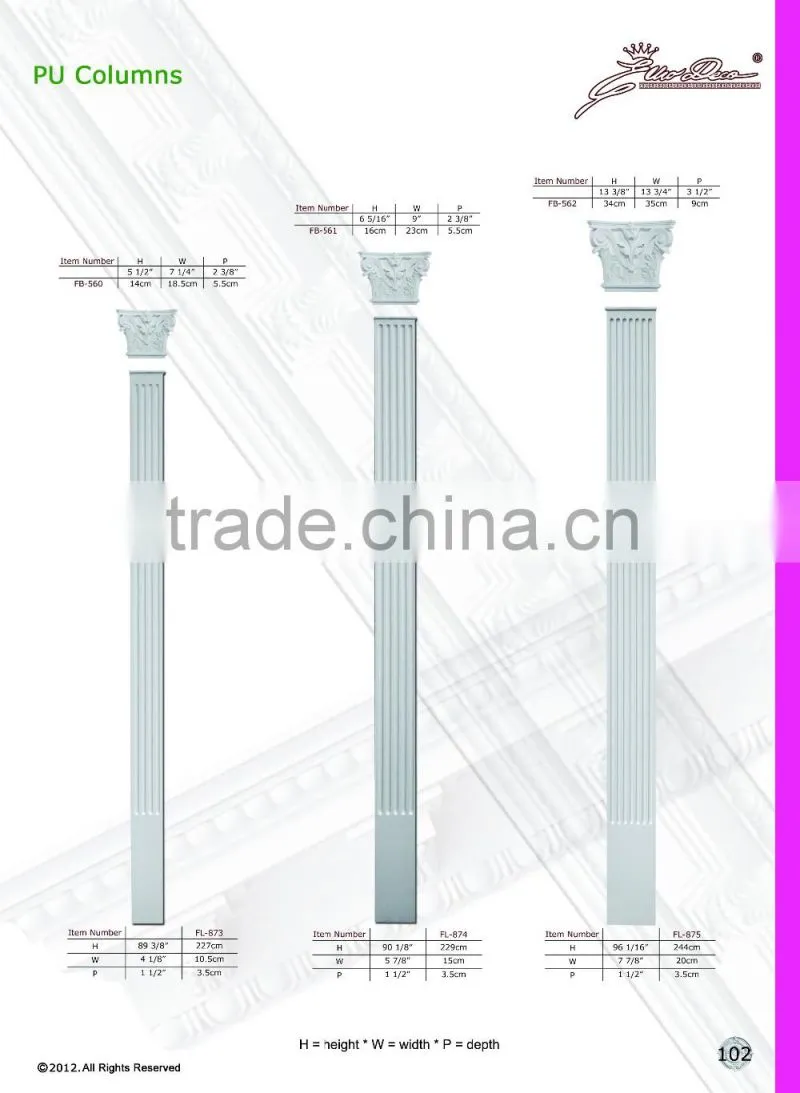 2016 High Quality Good price beautiful polystyrene decorative polyurethane roman column