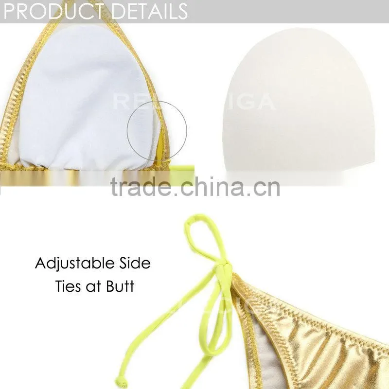 RELLECIGA 2016 Cherry Collection - Golden Foil Bikini Swimwear withTriangle Top&Brazilian Cut Butt