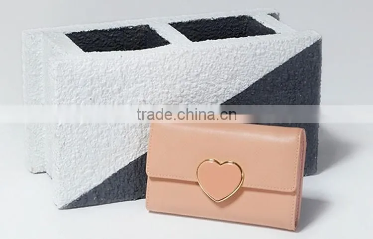 Pretty girls pink color faux leather wallet with heart shape lock