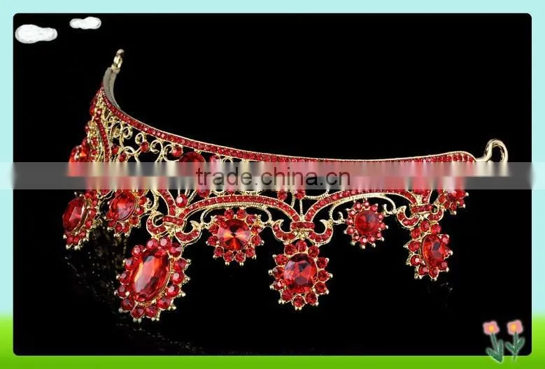 Wholesale bling rhinestone pageant crown, red rhinestone crowns