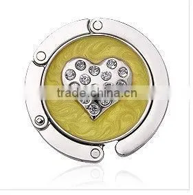 bag hanger with crystal heart,handbag snap clips bag decorative chain