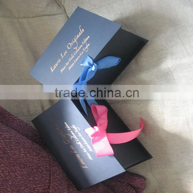 Romantic Gold stamping Cosmetic hardboard Box with colorful ribbon