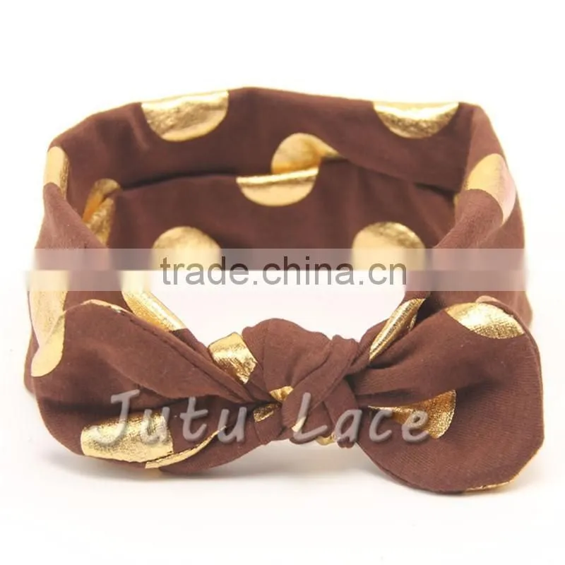 Flashing gold polka-dots bow headband- hair bow headwrap-stretchy knotted headwraps