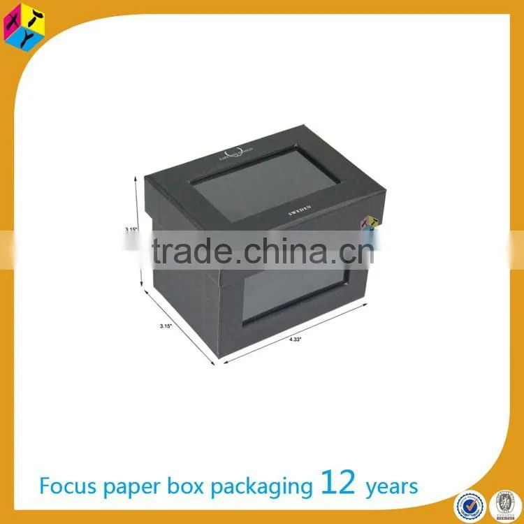black packaging paper box with transparent cover