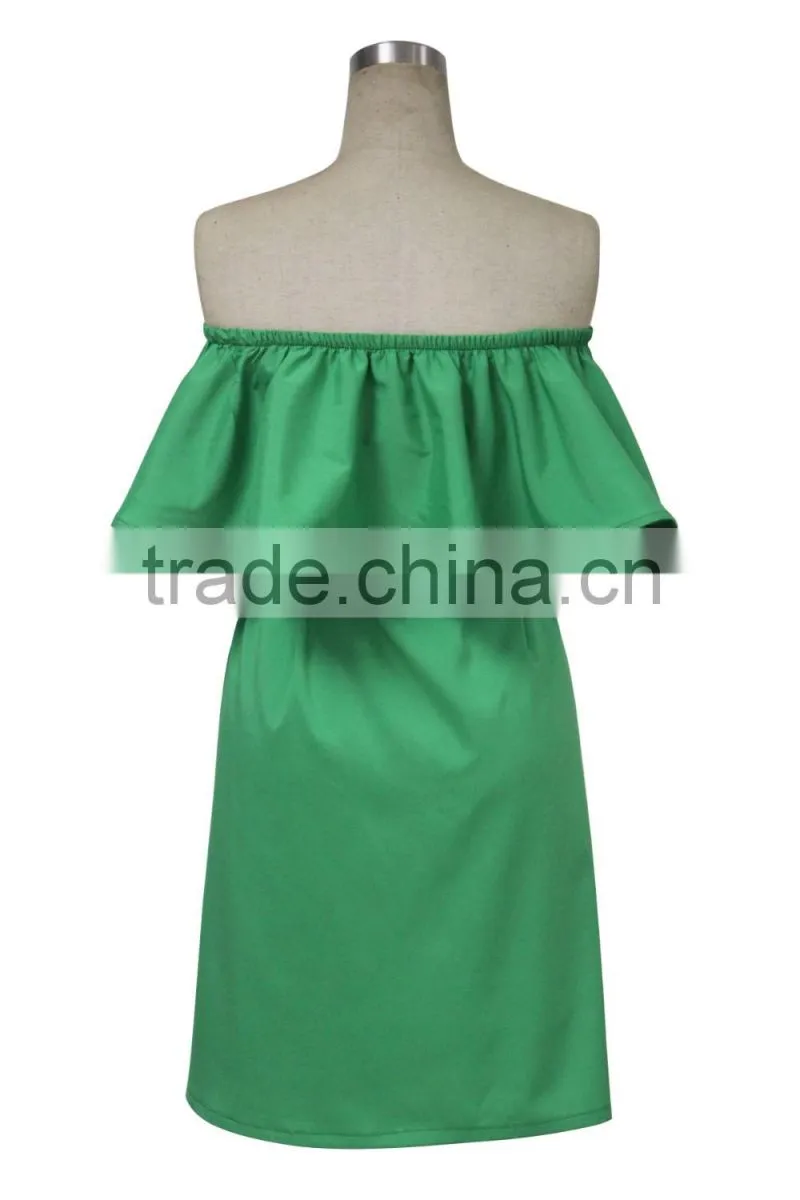 Best Selling Green off shoulder dress 2016 woman fashion dresses good quality made in China