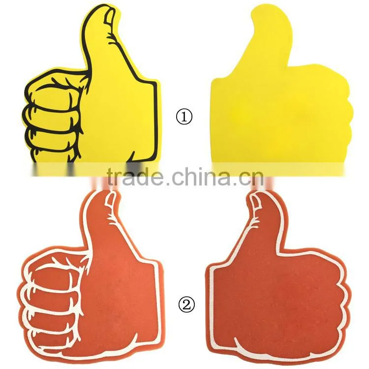 Melors Yellow eva foam cheering hand,foam hands for sports fans,EVA foam cheering thumbs up hand/silk print eva foam hand