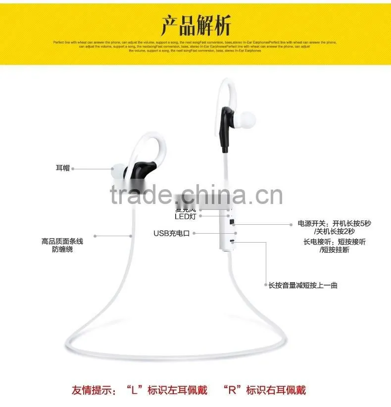 Sports bluetooth headphone wireless headset in-ear headphones for all mobile phones