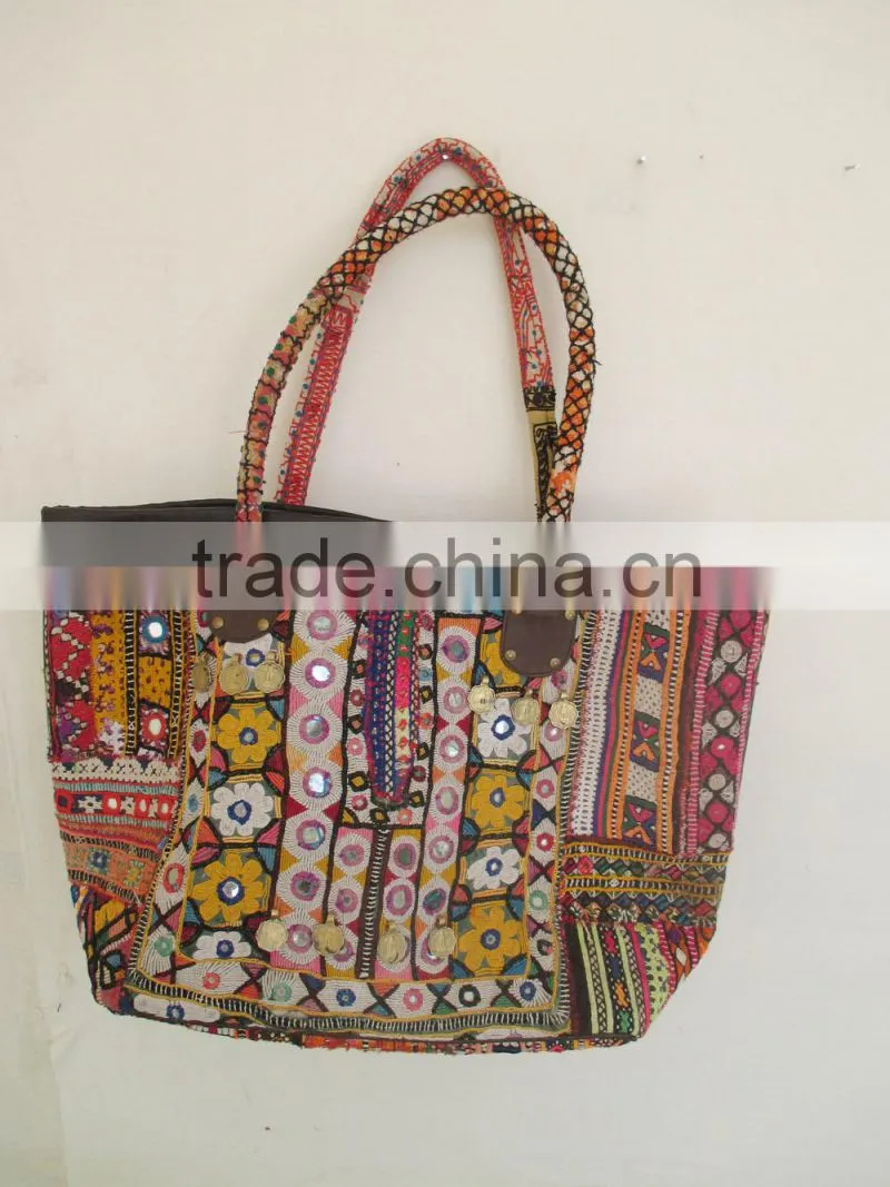 Leather Fringe Hand Bag Vintage Banjara Handbag Gypsy jari Banjara Bag