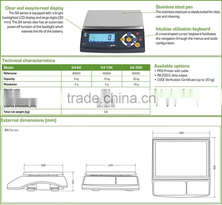 30kg / 10g Hot Sales S4 LCD Display Electronics Digital Balance , List Scale Industries
