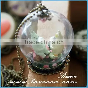 Europe style women fashion accessory DIY dried flower glass pendant necklace