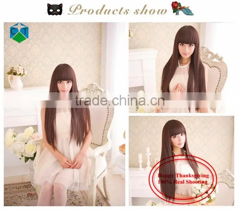 Neat Bang Shave Hair High Temperature Silk Fluffy Long Straight Wig Set Of Spot Female Wig