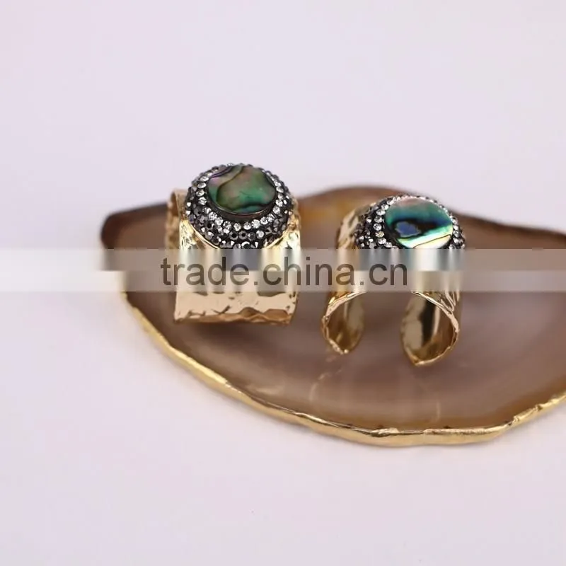Wholesale Abalone Shell Gold Plated Jewelry Rainbow Abalone Shell Ring