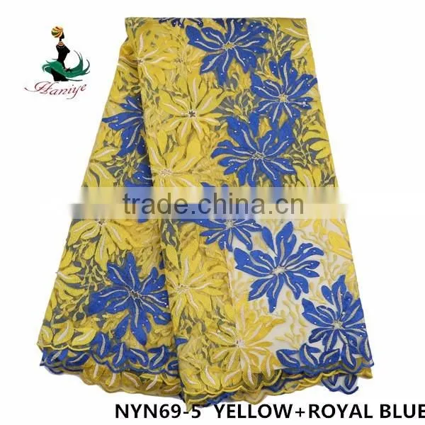 2016 Haniye african Latest embroidery tulle lace fabric nigeria French net lace fabric for dresses/NYN69