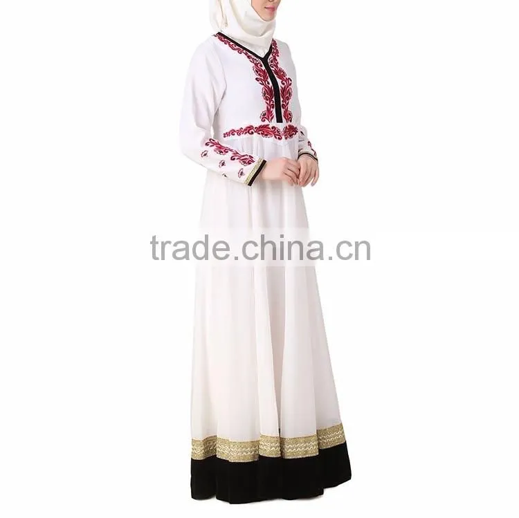 Islamic clothing hijab muslim wear white chiffon embroidered woman abaya