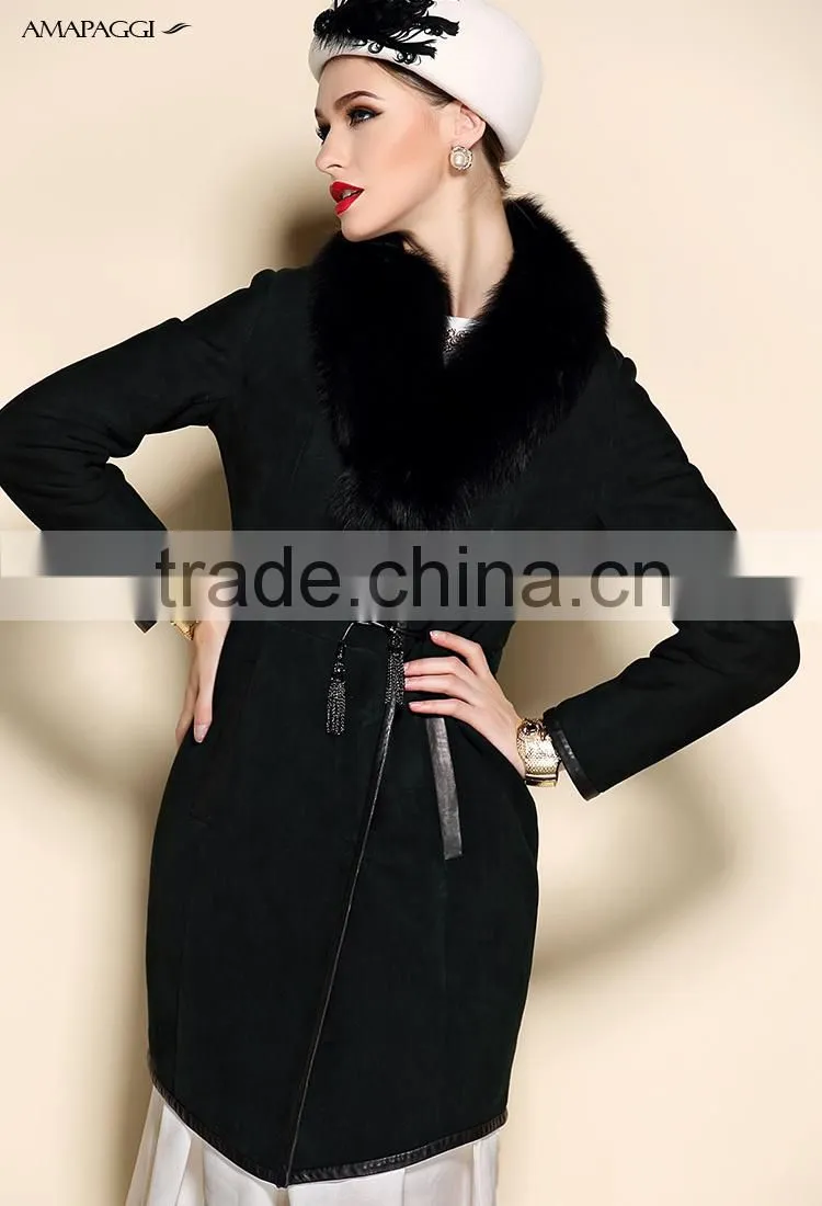 Top Grade Winter Women's Long Real Black Sheep Fur Coat Made In China
