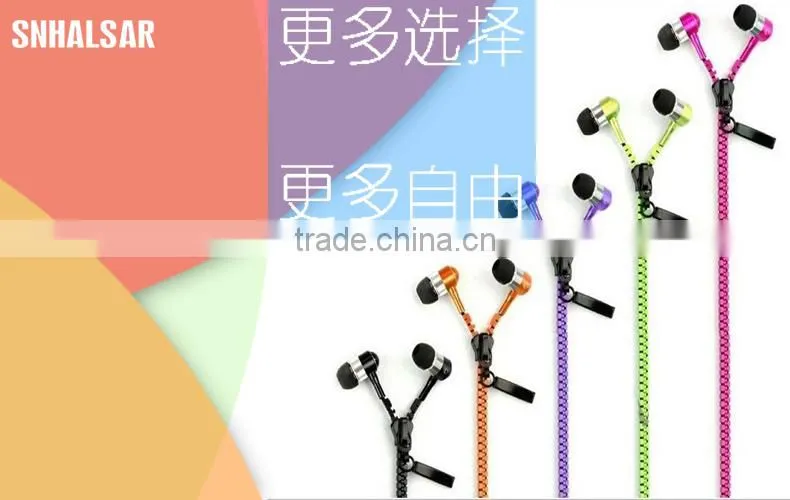 SNHALSAR free samples mobile sport earphone, zipper metal earphones