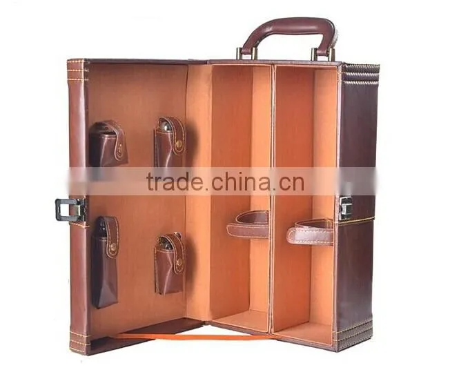 High Quality Customized leather 2 bottles's gift box for wine ,Packaging Boxes