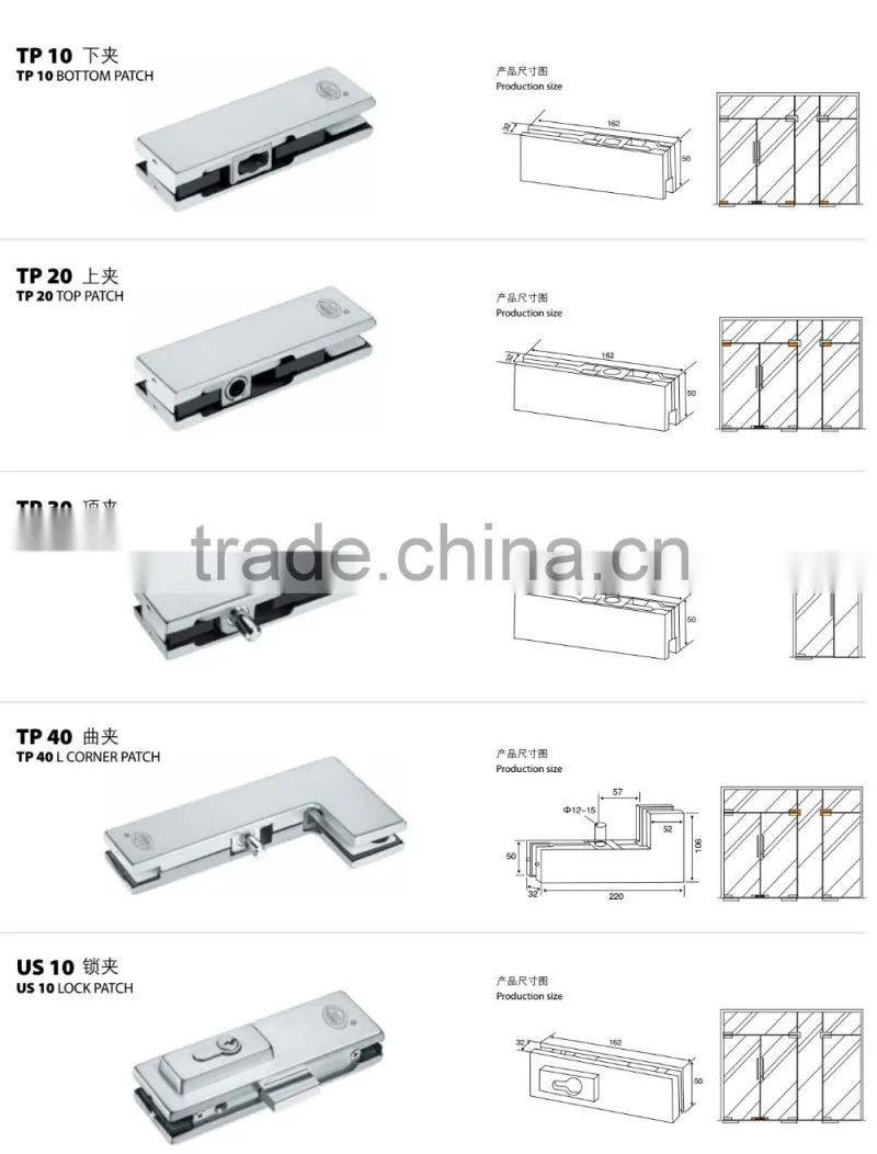 TP10 glass door stainless steel top patch fitting glass door clamp