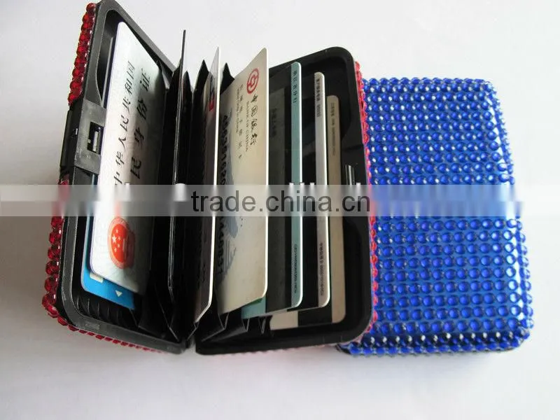 crystal aluminum credit card holder with rhinestone,plastic credit card case
