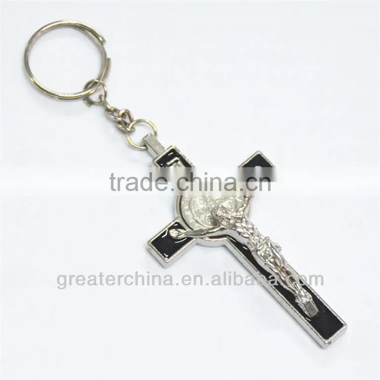 Religious zinc alloy metal cross keychain
