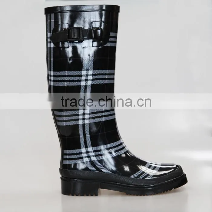 Womens Anti-slip Plaid Rubber Rain Boots