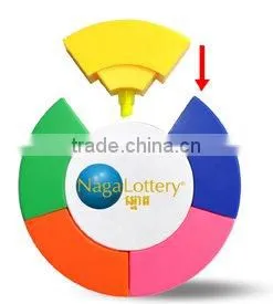 5 in 1 circle shaped promotional highlighter with big blank space for logo printing/circle truss for sale/cheap highlighter pen