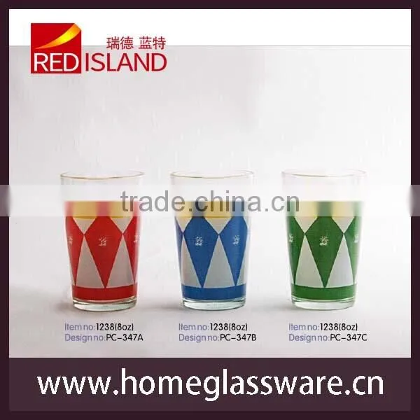 2014 225ml new design glass water cup with customer OEM pattern