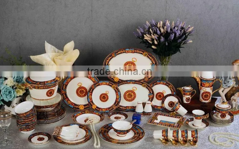 New design porket watch pattern 69pcs bone china dinnerware set for six