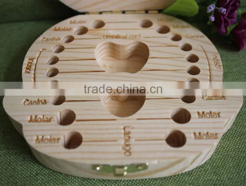 Unique christmas gifts Custom Children toy organizer storage Baby milk Teeth laser Wooden growth memory tooth gift packing box