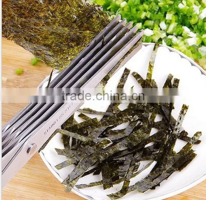CY145 Multi-functional Stainless Steel Kitchen Knives 5 Layers Scissors Sushi Shredded Scallion Cut Herb Spices Scissors