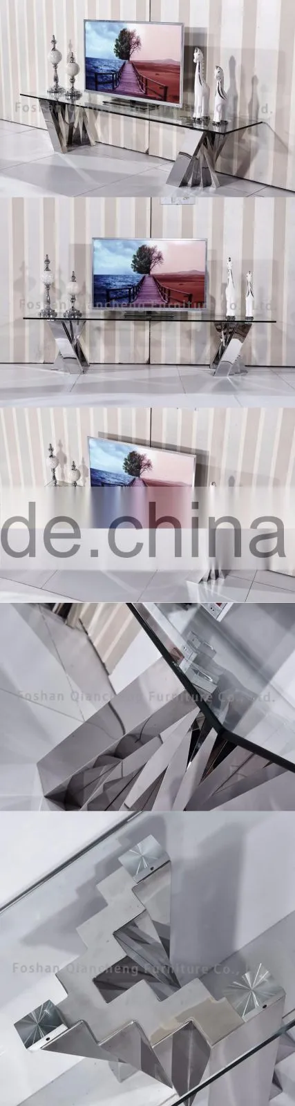 Fancy design tv stand clear glass top with silver base
