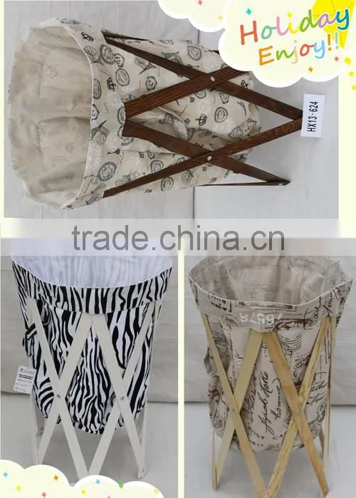 Haixin Crafts High Quality Wooden Foldable Laundry Basket/Hamper